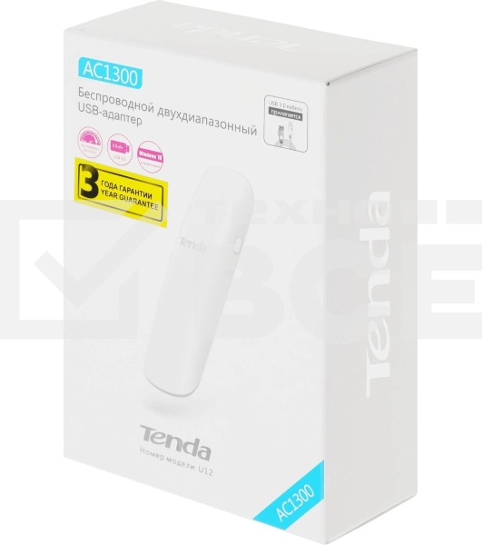 Адаптер Wi-Fi Tenda U12 (USB3.0, WLAN 1300Mbps, 802.11ac) 1x int Antenna