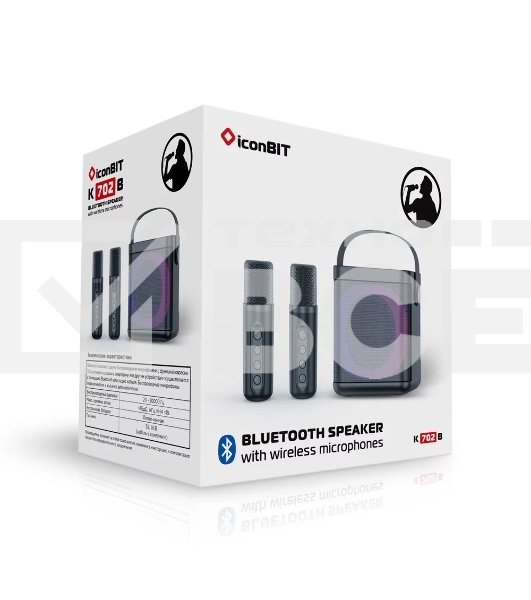 Переносная караоке система TRS2406 iconBIT K702B Колонка 10Вт, 2 микрофона Bluetooth, подсвктка, с аккумулятор в колонке 1500mAh и микрофонах, 16*12*16.7 CM, черный