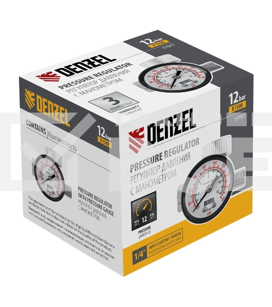 Регулятор давления с манометром Denzel для краскораспылителя K1500, 12 бар, 1/4