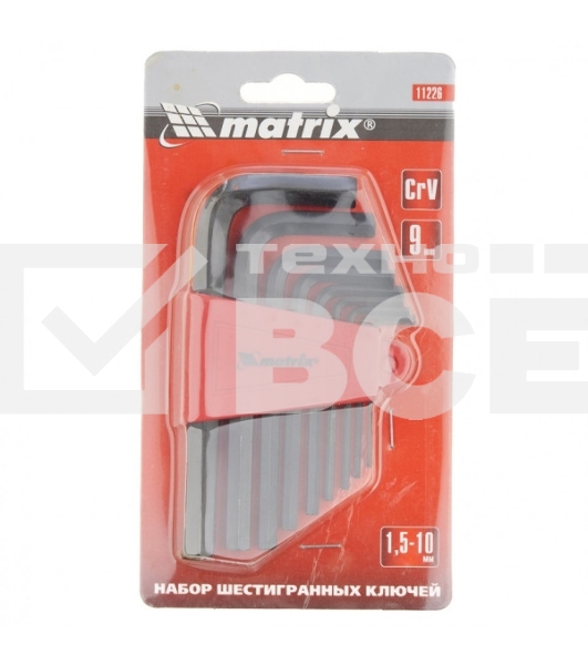 Набор ключей имбусовых Matrix 11226 HEX, 1,5–10 мм, CrV, 9 шт.