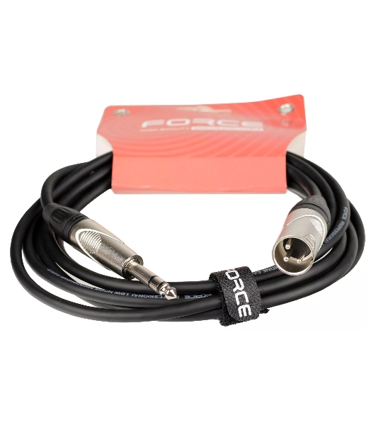 Кабель аудио FORCE FMC-07/31/4' TRS (M) - XLR (M), высококачественный балансный, малошумящий с проводниками из безкислородной меди OFC, диаметр 6 мм, профессиональные металлические разъемы, длина 3 м, цвет черный