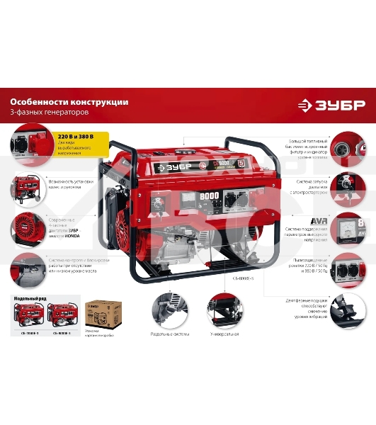 Электрогенератор бензиновый Зубр СБ-7000Е-3, 7 кВт, 73 дБ, 81 кг