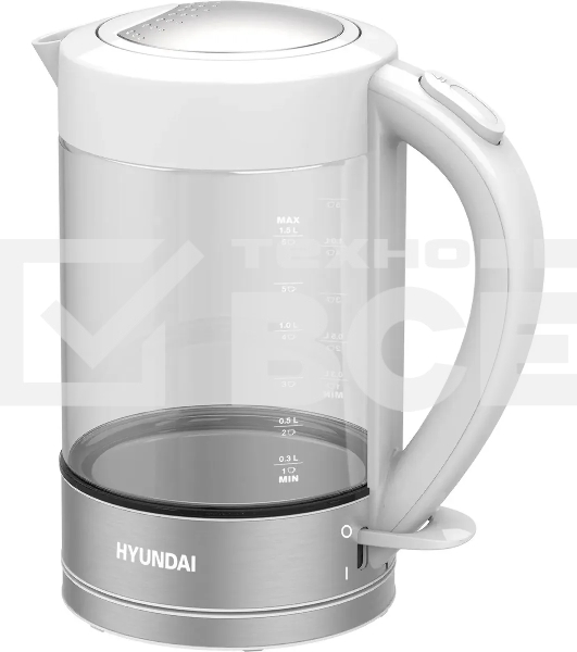 Чайник электрический Hyundai HYK-G9990 1.6л. 2000Вт белый/серебристый корпус: стекло