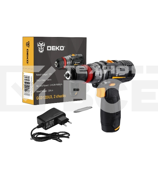 Дрель-шуруповерт Deko GCD12DU3, 12 В, 1.5 Ач, аккумуляторная