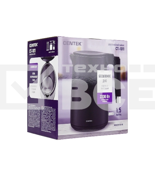 Чайник Centek CT-1011 черный,  2200 Вт, 1.5 л