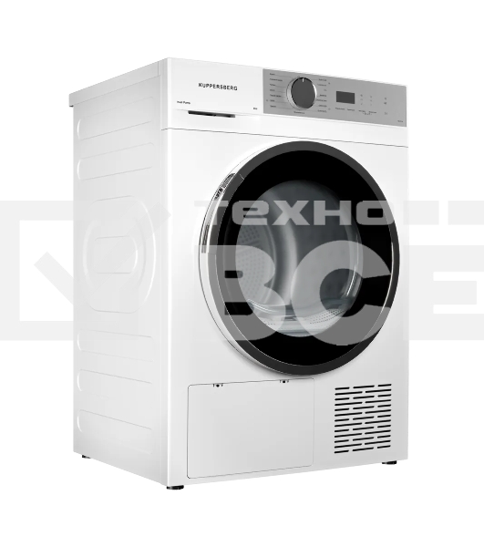 Сушильная машина Kuppersberg DM 611 W, отдельностоящая, тепловой насос, 8 кг, 15 программ, отсрочка старта, защита от сминания, ультрафиолет, электронное управление, белый