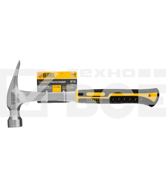 Молоток-гвоздодер Denzel 560 г, цельнометаллический, двухкомпонентная рукоятка