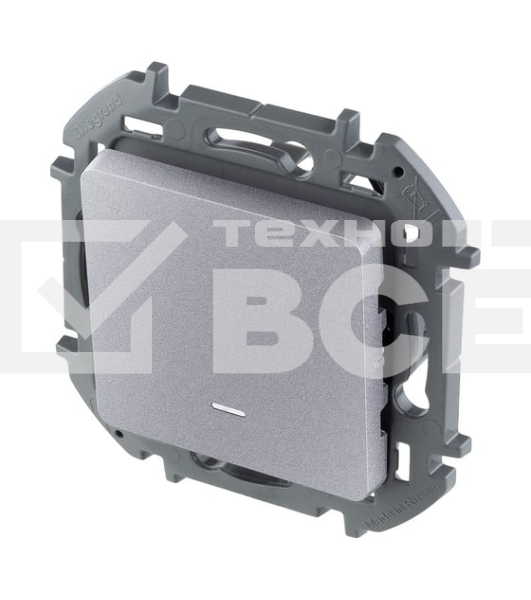 Выключатель 1-клавишный с подсветкой/индикацией, 10AX, 250 В, алюминий