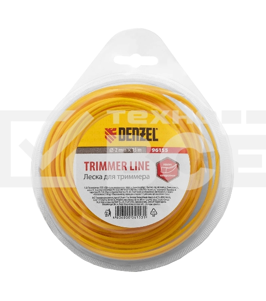 Леска для триммера Denzel квадратная, 2.0мм х 15м, блистер
