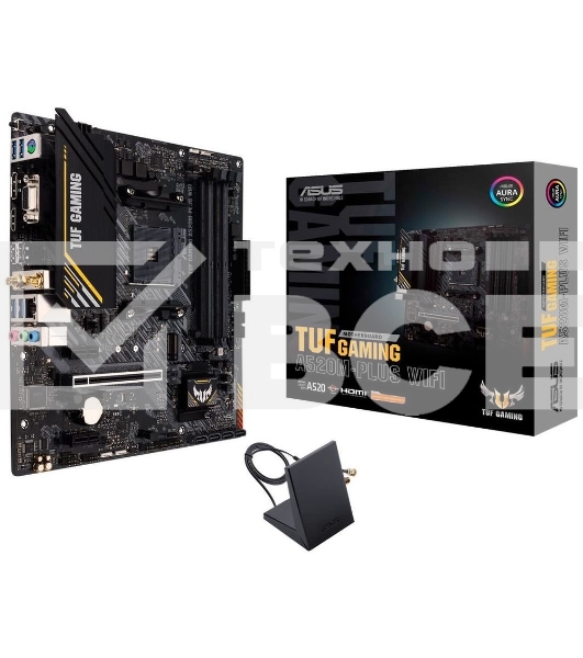 Материнская плата ASUS TUF GAMING A520M-PLUS WIFI, AM4, AMD A520, 4xDDR4, 4xSATA, 1xM.2, 1xPCIe 3.0 x16, 2xPCIe x1, 1xVGA, 1xHDMI, 1xDP, 1x 1Gb LAN, 2xUSB-A 3.2 Gen 1, 2xUSB-A 2.0, 3x3.5 мм, 7.1, mATX
