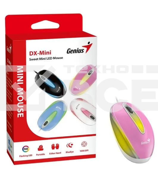 Мышь проводная Genius DX-Mini розовый, 1000 dpi, USB, кнопки - 3