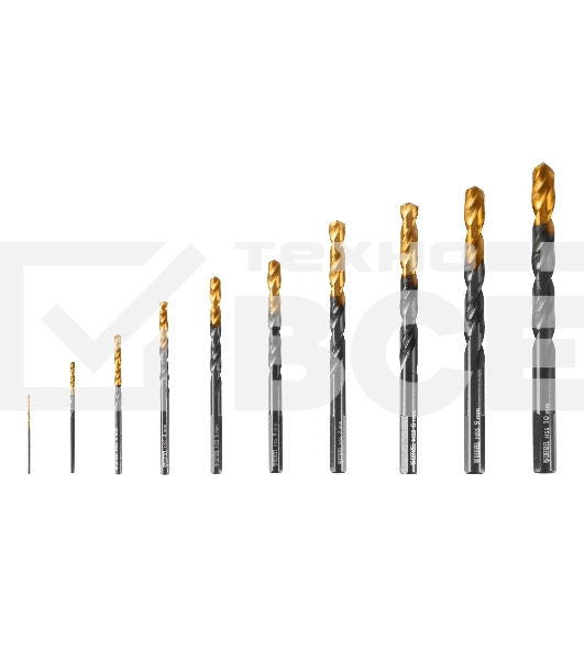 Набор сверл по металлу Denzel 1-10 мм, HSS-Tin, Golden Tip, 10 шт