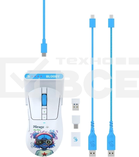 Мышь беспроводная A4Tech Bloody R73 Ultra Duo белый/рисунок оптическая 20000dpi беспров. USB/USB-C 7but (R73 ULTRA DUO NYX MIRAGE)