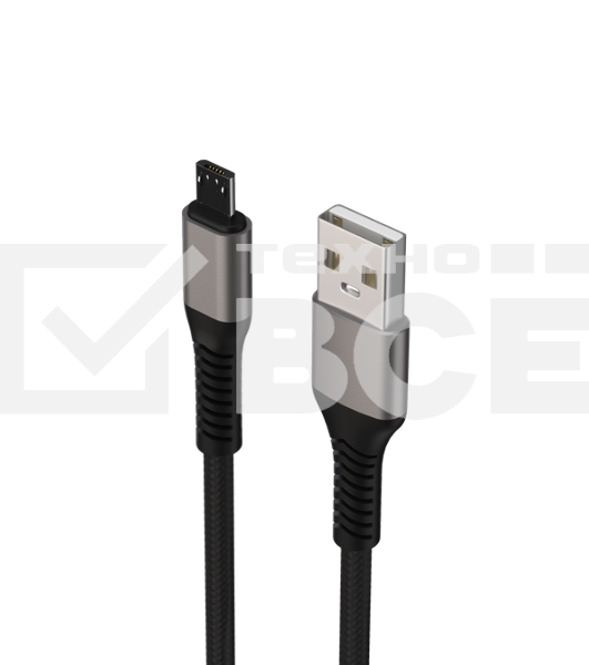 Дата-кабель Maxvi MC-21M USB-MicroUSB 2.4А, 1м, black-grey