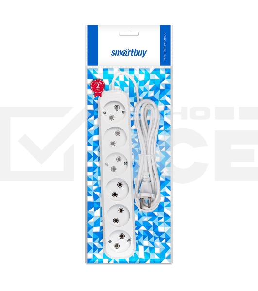 Удлинитель Smartbuy, 6 гнезд 3 метра 10А/2,2 кВт без заземления ПВС 2х1,0 (SBE-10-6-03-N)