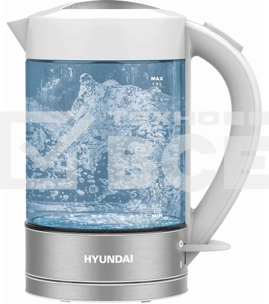 Чайник электрический Hyundai HYK-G9990 1.6л. 2000Вт белый/серебристый корпус: стекло