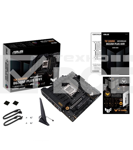 Материнская плата ASUS TUF GAMING B650M-PLUS WIFI, AM5, AMD B650, 4xDDR5, 4xSATA, 2xM.2, 1xPCIe 4.0 x16, 1xPCIe 4.0 x4, 1xDP, 1xHDMI, 1x 2.5Gb LAN, 4xUSB-A 3.2 Gen 2, 1xUSB-A 3.2 Gen 1, 1xUSB-C 3.2 Gen 2x2, 5x3.5 мм, 7.1, mATX