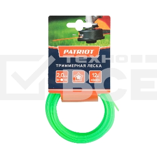 Леска PATRIOT D 2,0 мм L 12 м (звезда, зеленая) 200-12-3, картонный подвес