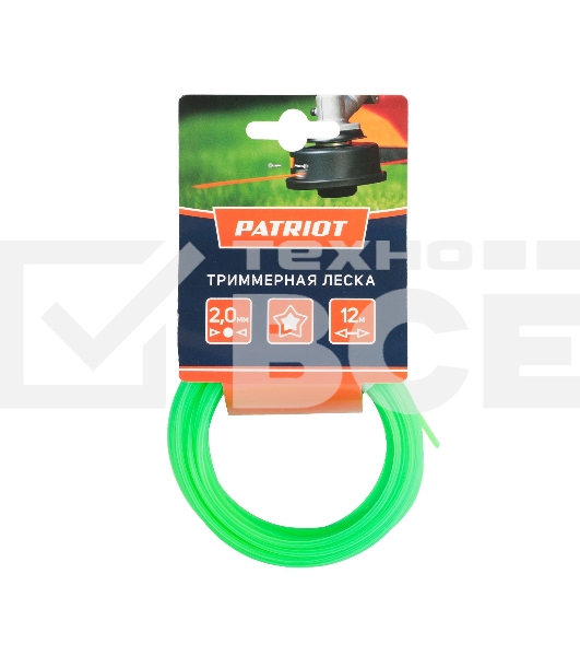 Леска PATRIOT D 2,0 мм L 12 м (звезда, зеленая) 200-12-3, картонный подвес
