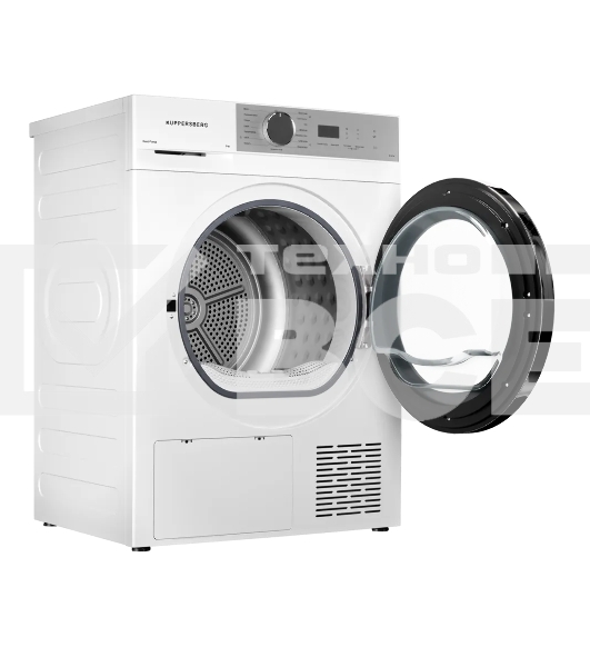 Сушильная машина Kuppersberg DM 611 W, отдельностоящая, тепловой насос, 8 кг, 15 программ, отсрочка старта, защита от сминания, ультрафиолет, электронное управление, белый