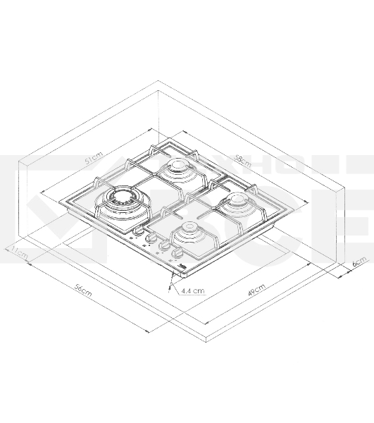 Встраиваемая газовая варочная поверхность Beko HIYG 64225 SXO нержавеющая сталь