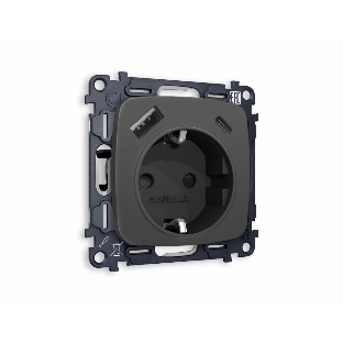Комплект механизма электрической розетки OMEGA Графит мягкое касание 2USB A+C 20W (быстрая зарядка) с/з QUANT (OP9100, VM160) MO910010