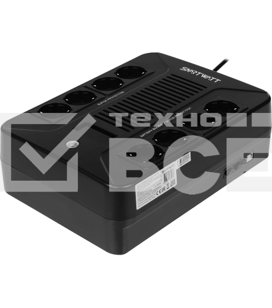 Источник бесперебойного питания SMARTWATT UPS SAFE PRO LCD 1000 черный 1000/600 ВА/Вт, напольный/настенный, линейно-интерактивный, LCD дисплей, Shuko CEE7/4 - 8 шт. (4 шт. с резервным питанием, 4 шт. - сетевой фильтр)