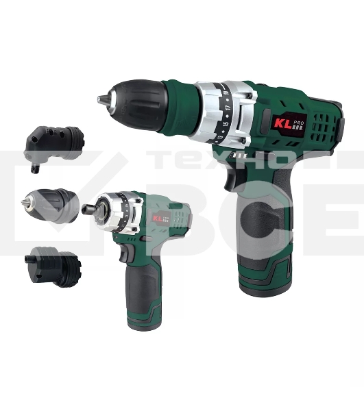 Профессиональный аккумуляторный шуруповерт Klpro KLNM1020S (10,8В, LI-ion 2.0А·ч, 3 сменные насадки, 19 ступений, 30Нм)