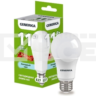 Лампа светодиодная GENERICA LL-A60-11-230-65-E27-G A60 11 Вт грушевидная 6500К E27 230В промо
