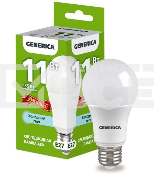 Лампа светодиодная GENERICA LL-A60-11-230-65-E27-G A60 11 Вт грушевидная 6500К E27 230В промо