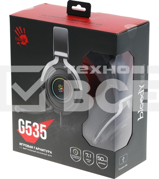 Гарнитура проводная с микрофоном A4Tech Bloody G535 черный/серебристый 2м мониторные USB оголовье (G535 (BLACK+SILVER) USB)