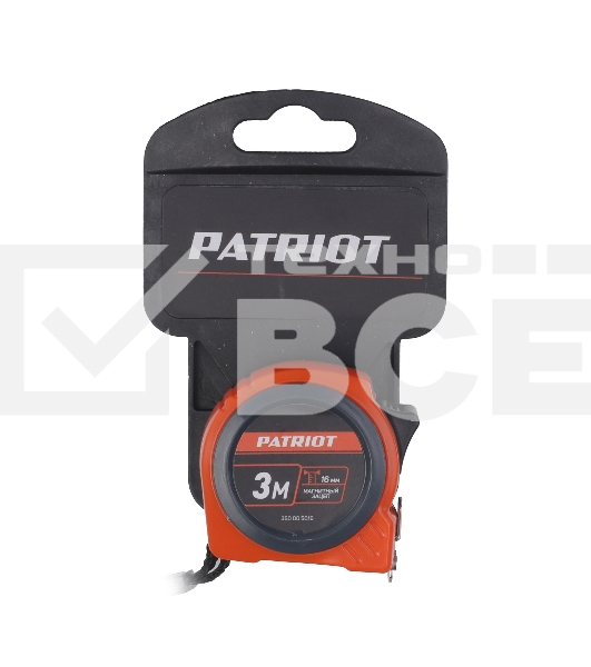 Рулетка PATRIOT MTP-3-16, магнит, 2сторон.зацеп, антиблик.нейлон.покрытие, крупн.шрифт, двусторон.белая лента, 3м*16 мм