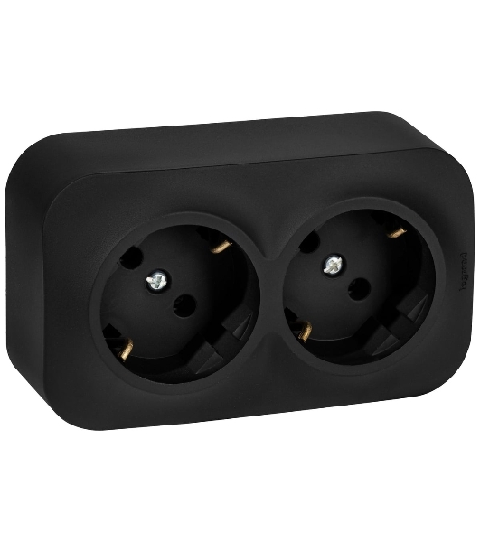 Розеточный блок двойной с заземлением предварительным подключением без шторок 16А 250В винтовые зажимы накладной Quteo IP20 Чёрный матовый