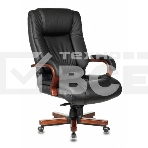 Кресло руководителя Бюрократ T-9925WALNUT/BLACK черный, кожа, крестовина дерево, фото 1