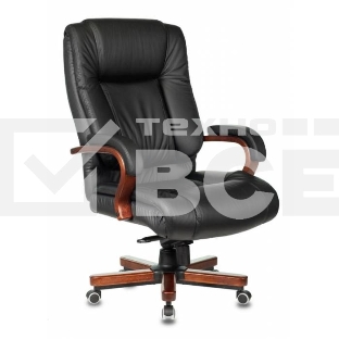 Кресло руководителя Бюрократ T-9925WALNUT/BLACK черный, кожа, крестовина дерево