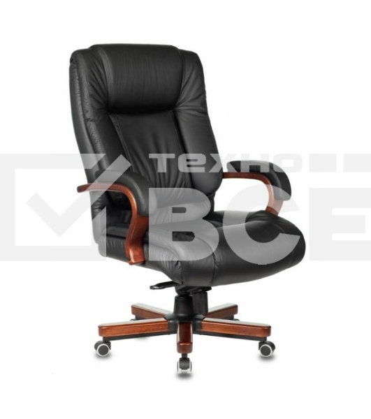 Кресло руководителя Бюрократ T-9925WALNUT/BLACK черный, кожа, крестовина дерево
