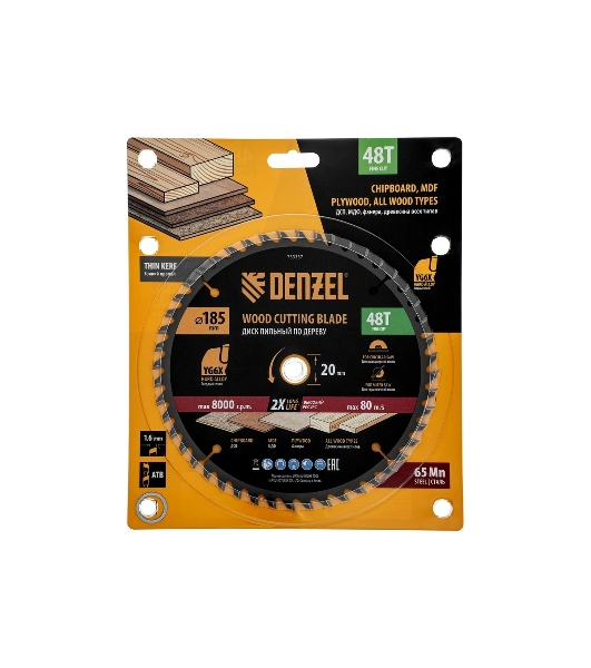 Пильный диск по дереву Denzel ф185 х 20 мм, 48 зубьев, тонкий 733337