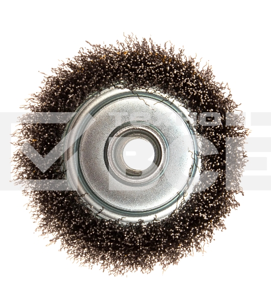 Щетка для УШМ Denzel 100 мм, М14, чашка, витая нержавеющая проволока 0,3 мм