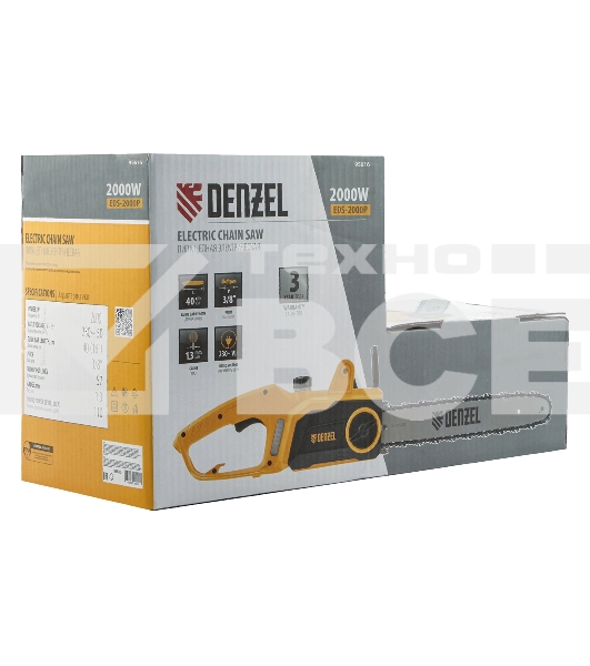 Пила цепная электрическая Denzel EDS-2000P, 2кВт, поперечная, шина 40 см, шаг 3/8, паз 1,3мм, 57зв
