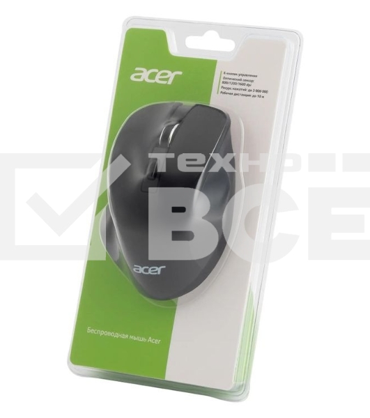 Мышь беспроводная Acer OMR140 черный, 1600 dpi, радиоканал, USB, кнопки - 6