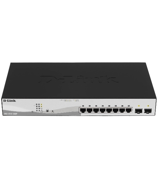 Коммутатор D-Link DGS-1210-10MP/FL2A, 8×1 Гбит/с PoE + 2×1 Гбит/с SFP, настраиваемый