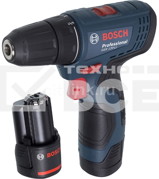 Дрель-шуруповерт Bosch GSR-120, Аккумуляторная, 12 В, 2 АКБ, Кейс