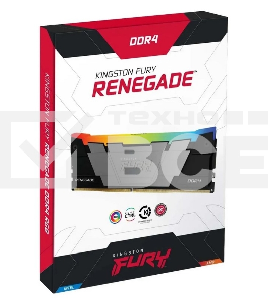 Оперативная память Kingston Fury Renegade, DDR4, 32GB (2x16GB), 3600MHz, CL16, с радиатором, RGB, серебристый/черный