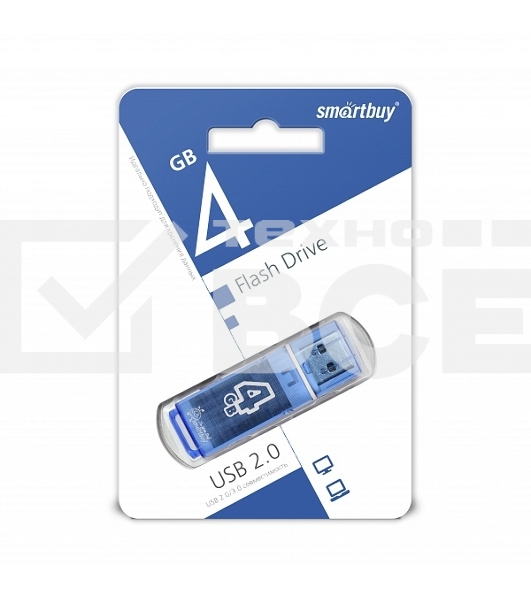 Флеш диск Smartbuy 4Gb USB Drive <USB2.0> Glossy series Blue (SB4GBGS-B)