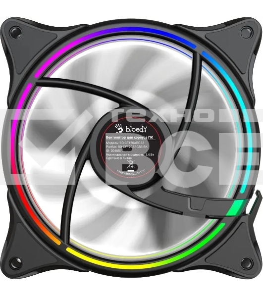 Вентилятор для корпуса Bloody BD-CF120ARGB3 ARGB черный, 120 мм, 1600 об/мин, 26 дБ, 4 pin