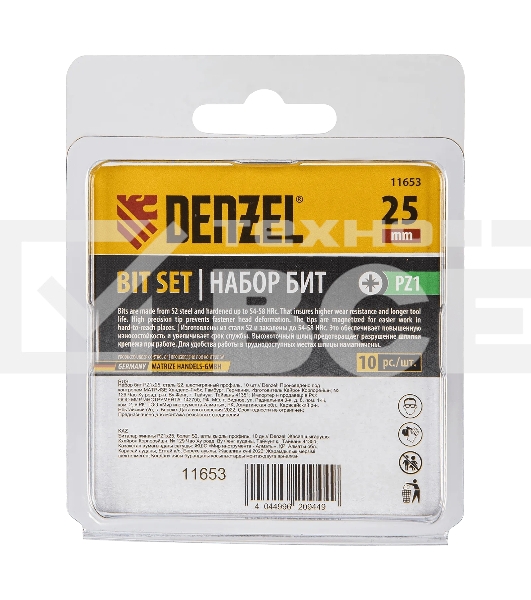 Набор бит Denzel PZ1х25, сталь S2, шестигранный профиль, 10 шт.
