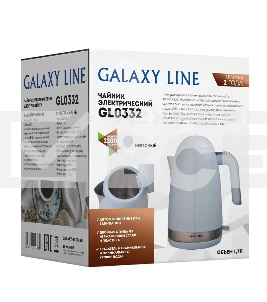 Чайник электрический Galaxy Line GL 0332, небесный, пластик, 2200 Вт, 1,7 л
