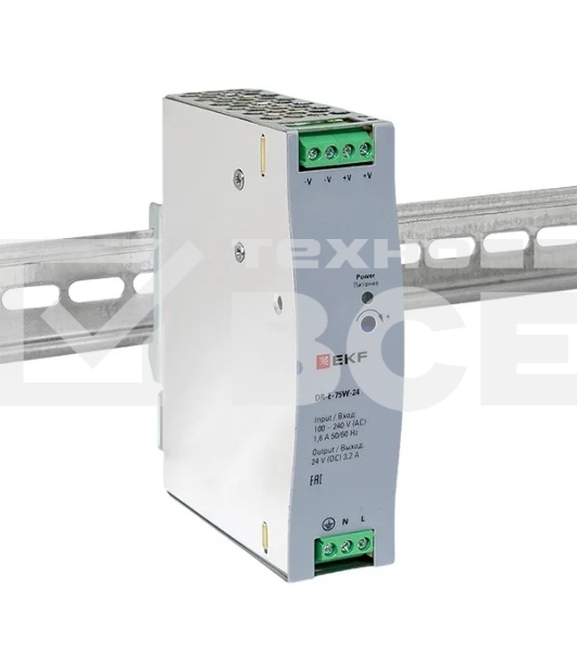 Блок питания на дин рейку EKF DR-E-75W-24 75Вт Uвх 220В AC Uвых 24В DC постоянного тока