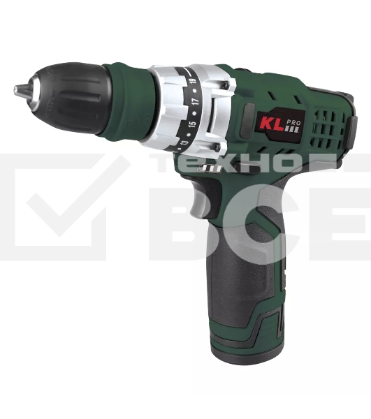 Профессиональный аккумуляторный шуруповерт Klpro KLNM1020S (10,8В, LI-ion 2.0А·ч, 3 сменные насадки, 19 ступений, 30Нм)