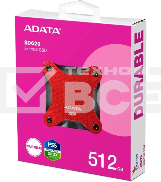 Внешний SSD ADATA SD620, 512 Gb, USB 3.2 Gen 2 Type-A, R/W 520/460, красный